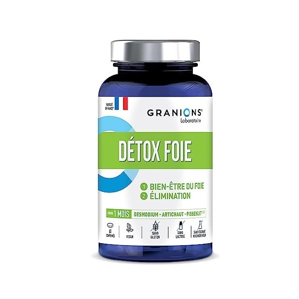 Détox foie GRANIONS | Complément alimentaire detox | Détox foie 1000mg avec Radis noir + Artichaut + Desmodium | Cure detox f