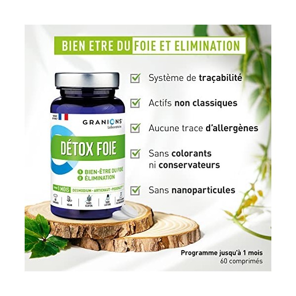 Détox foie GRANIONS | Complément alimentaire detox | Détox foie 1000mg avec Radis noir + Artichaut + Desmodium | Cure detox f