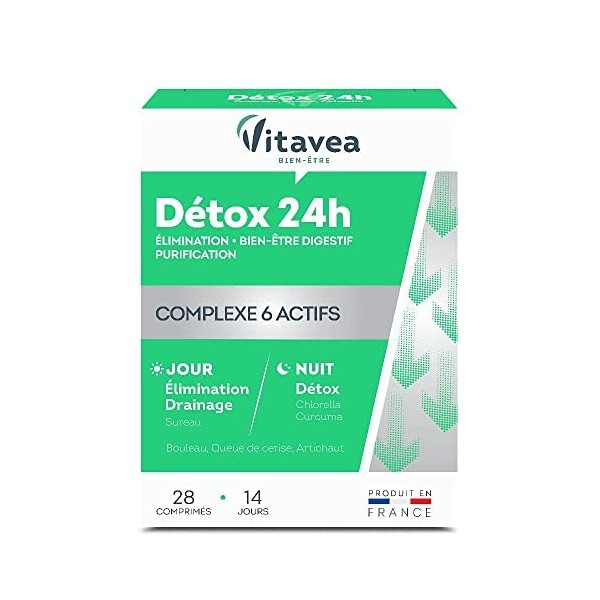 Vitavea - Complément alimentaire Détox 24h Jour & Nuit - Elimination Digestion Drainage - Sureau Chlorella Curcuma Bouleau Qu