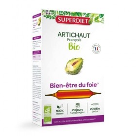 SuperDiet Artichaut Bien être du foie 20 ampoules de 15ml soit 300ml Produit certifié bio 