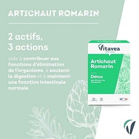 Vitavea – Détox – Artichaut – Romarin – Bien être du foie – 30 comprimés – Fabriqué en France