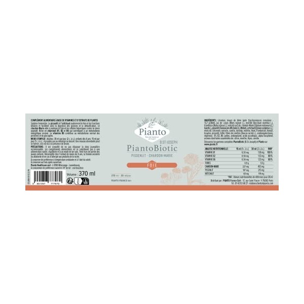 FOIE PiantoBiotic ex B.St-Joseph | Stimule Digestion, Foie, Fonctions Biliaires | Détox & protection du foie | microbiote re