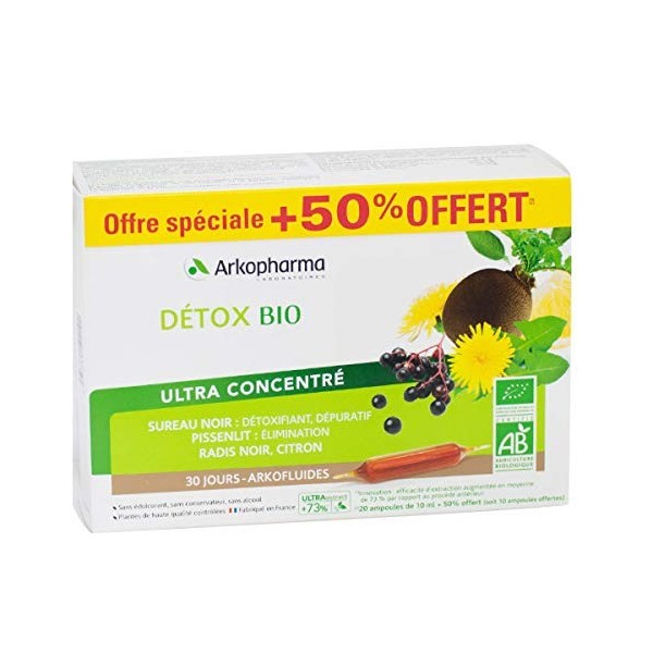 Arkopharma Arkofluides Détox Bio 20 Ampoules + 10 Ampoules Offertes