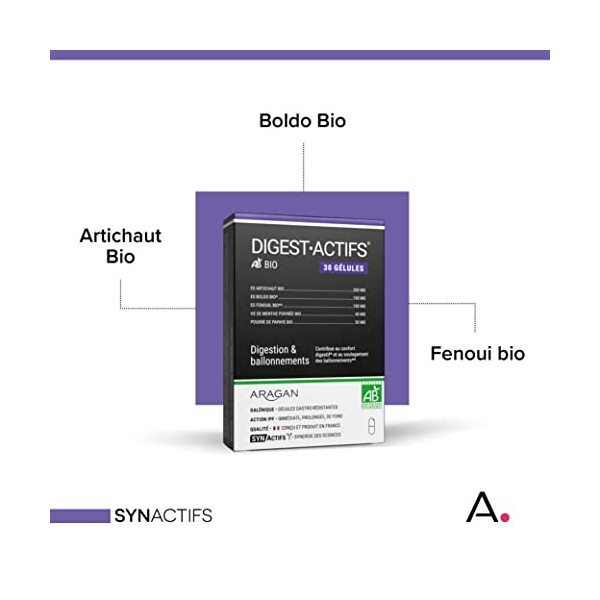 ARAGAN - Synactifs - Digestactifs Bio - Complément Alimentaire Digestion - Confort Digestif - Extraits de Fenouil, Artichaut 