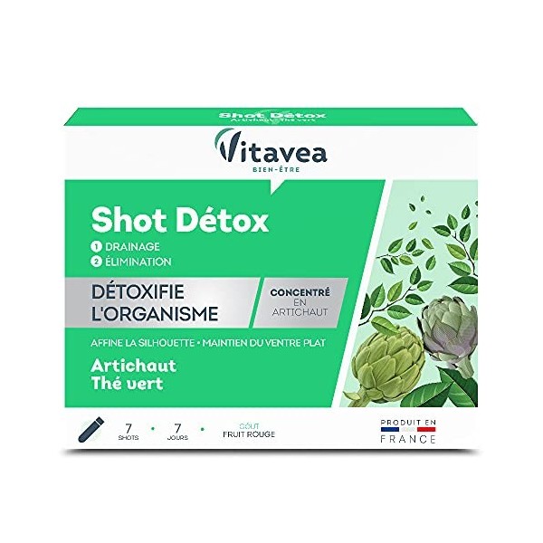 Vitavea - Shot Détox - Complément Alimentaire Détox Foie, Transit Intestinal, Draineur - Silhouette Affinée - Artichaut, Thé 