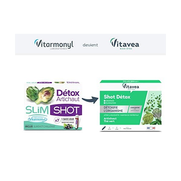 Vitavea - Shot Détox - Complément Alimentaire Détox Foie, Transit Intestinal, Draineur - Silhouette Affinée - Artichaut, Thé 