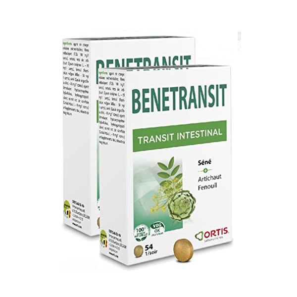 Ortis - Benetransit - Stimule et régularise le transit intestinal - Lot de 2 Boites de 54 comprimés