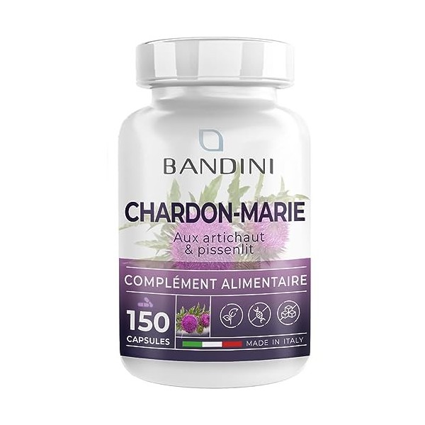 Bandini® Chardon Marie Liver Complex - 150 Capsules - Supplément naturel dArtichaut, Pissenlit et 80% de Silymarine - Avec e