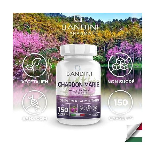 Bandini® Chardon Marie Liver Complex - 150 Capsules - Supplément naturel dArtichaut, Pissenlit et 80% de Silymarine - Avec e