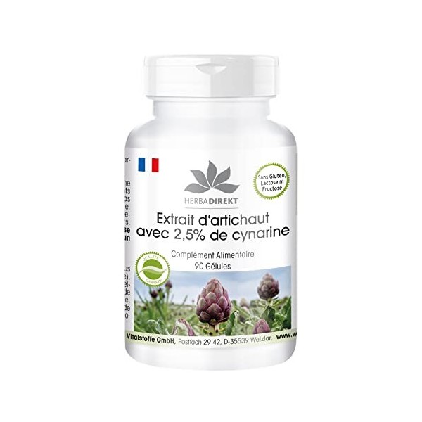 Extrait dArtichauts 350 mg - Végétarien - Jus d´artichaut en poudre avec 2,5% cynarine - 90 capsules | HERBADIREKT by Warnke