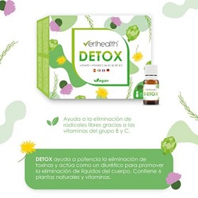 Verihealth - Detox - 20 flacons de 10 ml - Contient de lartichaut et de la prêle - Aide à la rétention de liquide et à la pu