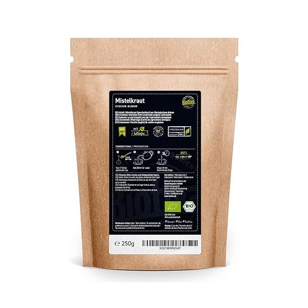 Biotiva Gui Bio 250g - Tisane - coupée- sans agents de remplissage - embouteillée et certifiée en Allemagne DE-ÖKO-005 