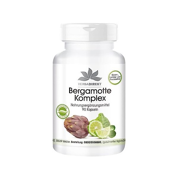 Complexe de Bergamote - 90 gélules avec artichaut et choline - qualité pharmacie allemande - fortement dosé - végan | Herba D