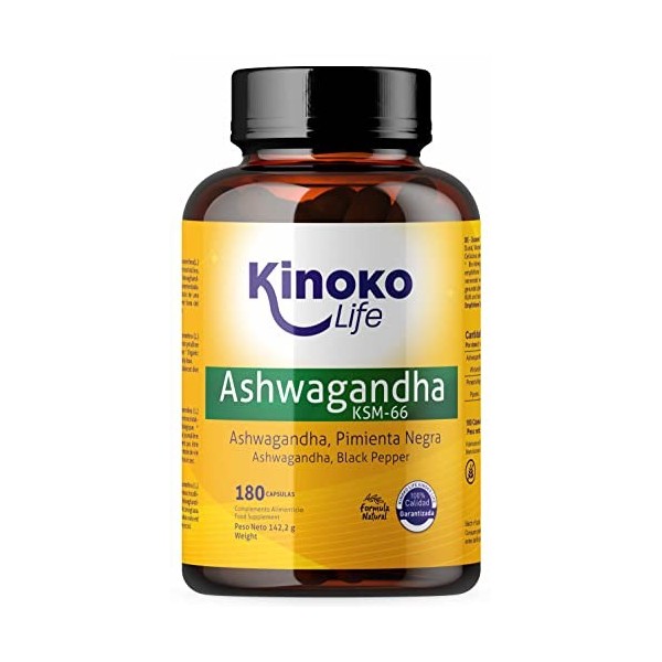 ASHWAGANDHA KSM-66 180 capsules 500mg avec poivre noir pour une absorption maximale | 5% Withanolides | 100% naturel Vegan | 