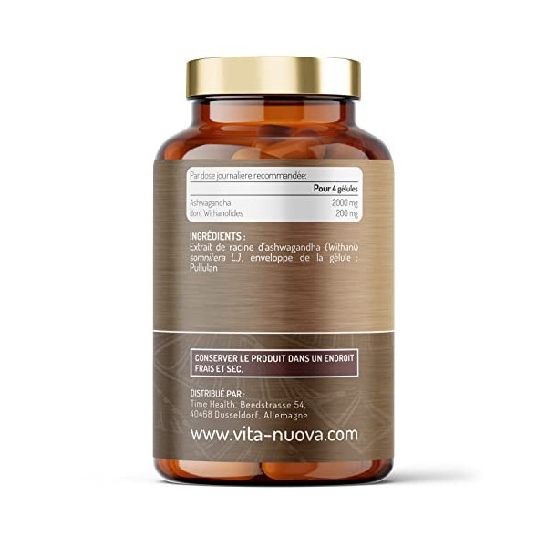Ashwagandha - en gélules - Fortement dosé - Standardisé à 10% withanolide - 120 x 500 mg - Sans additifs 120 Capsules - Bout