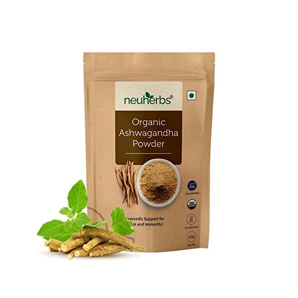 Green Velly Indian Neuherbs Organic Ashwagandha Powder | Ayurvedic Support for Stress, Mental Calmness & Anxiety Issues | Cer