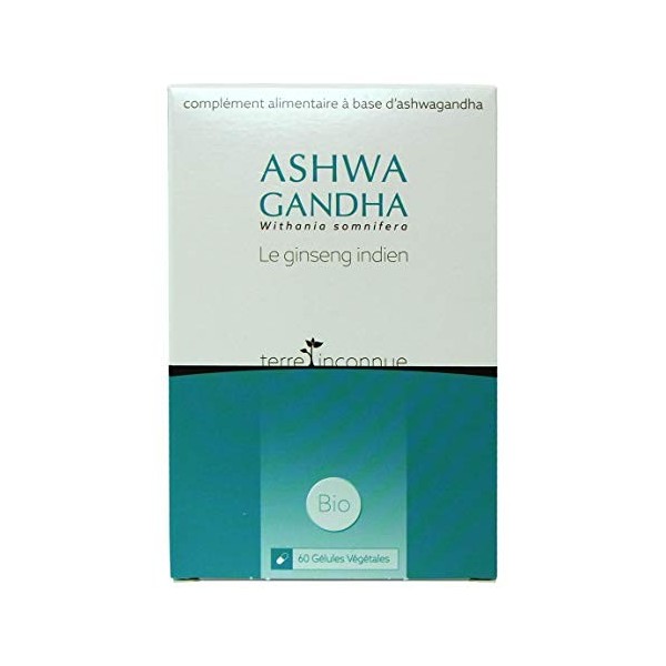Ashwagandha bio - Terre Inconnue® - 60 gélules végétales de 330mg - pure poudre de Withania somnifera dInde