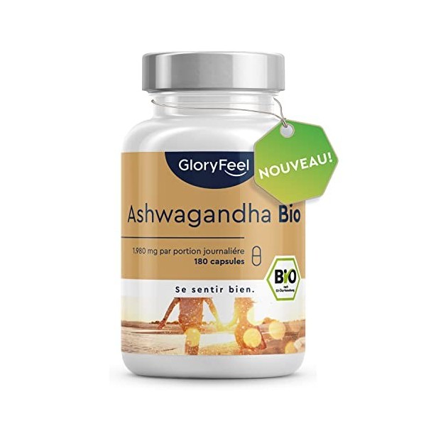 Ashwagandha Bio Capsules, Fortement Dosé avec 1980mg par Dose Journalière 660mg par Gélule , Ginseng Indien Pur et Naturel, 