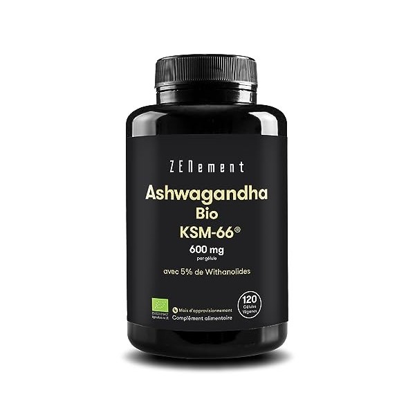 Ashwagandha BIO KSM-66, Standardisé à 5% en Withanolides, 120 Gélules Végan | Bien-Être Physique & Mental | Ginseng Indien W