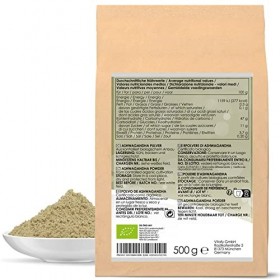 LINEAVI poudre dashwagandha bio 500g, racine dashwagandha finement moulue de qualité bio, idéal comme additif dans les smoo