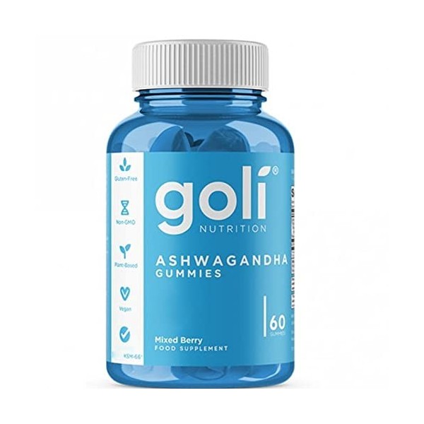 Goli Nutrition, Ashwagandha Gummies avec Vitamine D, 60 Gommes végétaliennes, Sans Gélatine, Testé en Laboratoire, Sans Glute