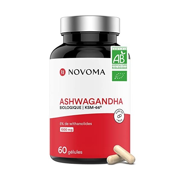 NOVOMA Ashwagandha KSM-66® 1000 mg, Adaptogène Naturel Anti-stress & Sommeil Réparateur, Extrait de Racine Pur, 5% de Withano