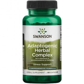 Swanson, Adaptogenic Herbal Complex Complexe Végétal Adaptogène , Rhodiola, Ashwagandha, Panax Ginseng, 60 Capsules, Testé e