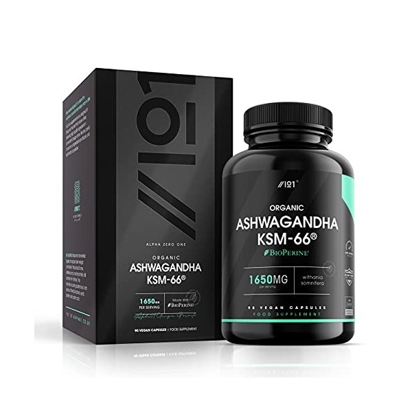 Ashwagandha Bio KSM-66® 1650 mg - Fabriqué avec du poivre noir BioPerine® pour une meilleure biodisponibilité - Sans gluten, 