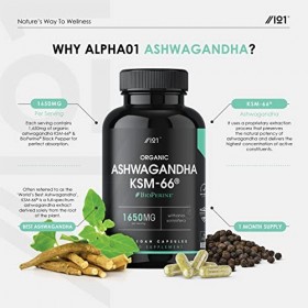 Ashwagandha Bio KSM-66® 1650 mg - Fabriqué avec du poivre noir BioPerine® pour une meilleure biodisponibilité - Sans gluten, 