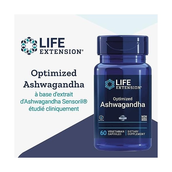 Life Extension, Optimized Ashwagandha Extract Extrait dAshwagandha , 60 Capsules végétaliennes, Testé en Laboratoire, Végét