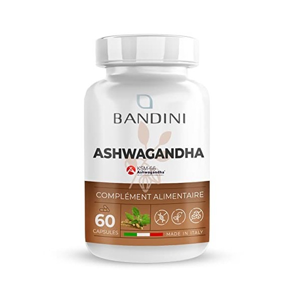 Bandini® Ashwagandha 60 gélules de Poudre dAshwagandha - Matière de première qualité KSM-66® - Supplément naturel Withania S