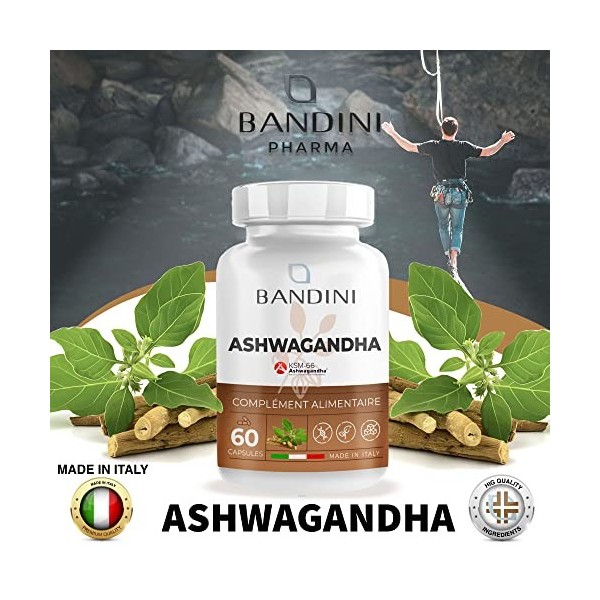 Bandini® Ashwagandha 60 gélules de Poudre dAshwagandha - Matière de première qualité KSM-66® - Supplément naturel Withania S