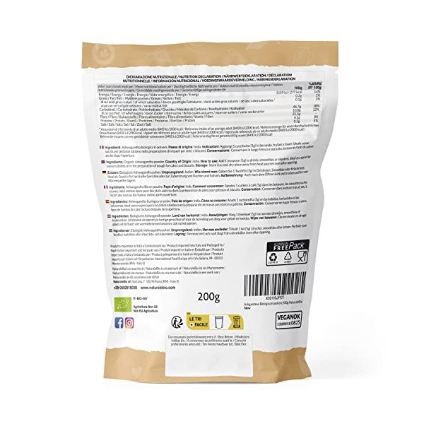 Poudre d’Ashwagandha biologique 200 g. Naturelle et pure, produit en Inde à partir de la racine de Withania somnifera biologi