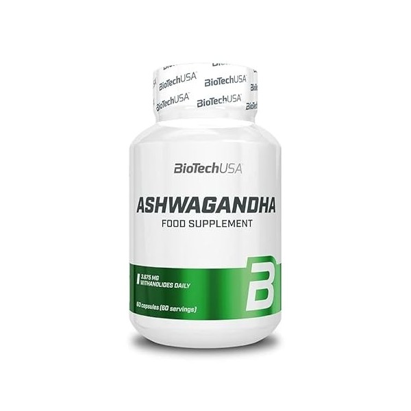 BioTechUSA Ashwagandha, Complément alimentaire sous forme de gélule contenant de lextrait Ashwagandha, 60 gélules