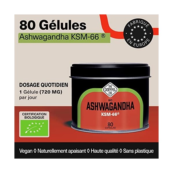 Ashwagandha Bio KSM-66 ® 80 Capsules | 600 mg | 30mg Withanolides | Withania Somnifera | Anti Stress - Sommeil - Energie | Ve