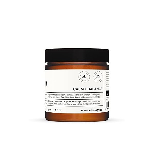 Poudre dAshwagandha 100% Bio 50 g - Aide au Sommeil - Directement de la Ferme - Crue, Végétalienne et Sans Gluten - Sans OGM