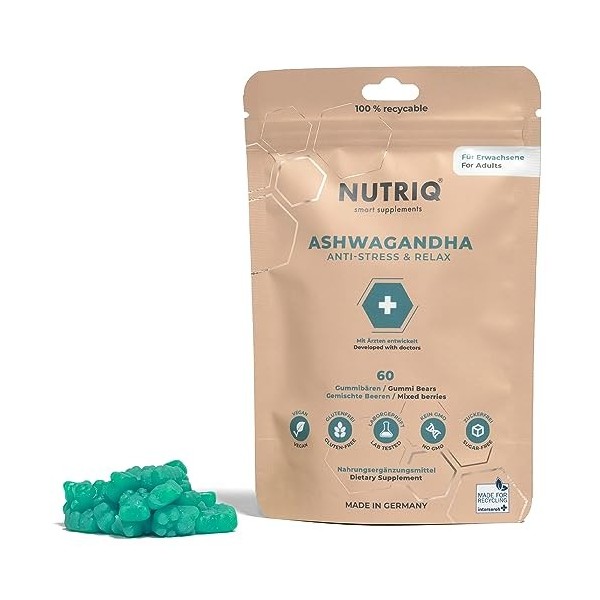 NUTRIQ Anti-Stress & Relax Gummies - Gommes avec Extrait de racine dashwagandha pour adultes - 60 pièces approvisionnement 