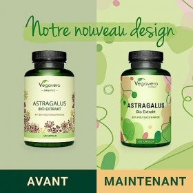 Astragale BIO Vegavero® | PREMIUM Qualité : 20% de Polysaccharides 150 mg | Sans Additifs | Extrait d’Astragalus membranace