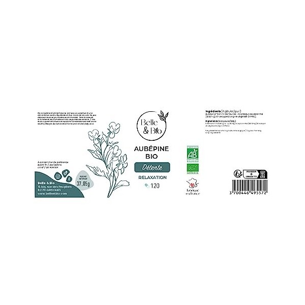 DÉTENTE & BONNE HUMEUR - Aubépine Bio certifiée Ecocert riche en flavonoïdes - Pilulier de 120 gélules Cure 2 mois - Fabriqué