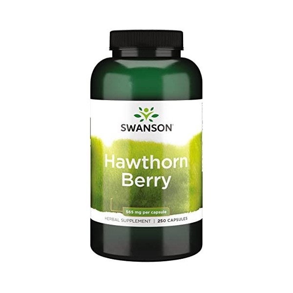 Swanson, Hawthorn Berry Baies dAubépine , 565mg, 250 Capsules, Hautement Dosé, Testé en Laboratoire, Sans Soja, Sans Gluten