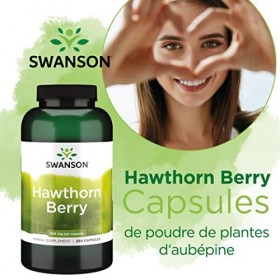 Swanson, Hawthorn Berry Baies dAubépine , 565mg, 250 Capsules, Hautement Dosé, Testé en Laboratoire, Sans Soja, Sans Gluten