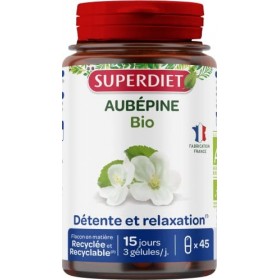 SUPERDIET - AUBÉPINE BIO - Détente, relaxation - Phytothérapie - Fabrication française - 45 gélules