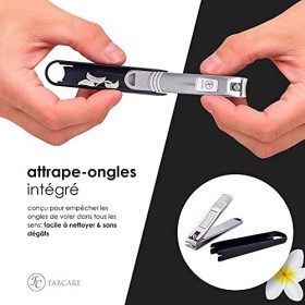 FABCARE Coupe-ongles avec réservoir et lime à ongles intégrée – étui et E-book inclus – Hyper tranchant & durable – Coupe-ong