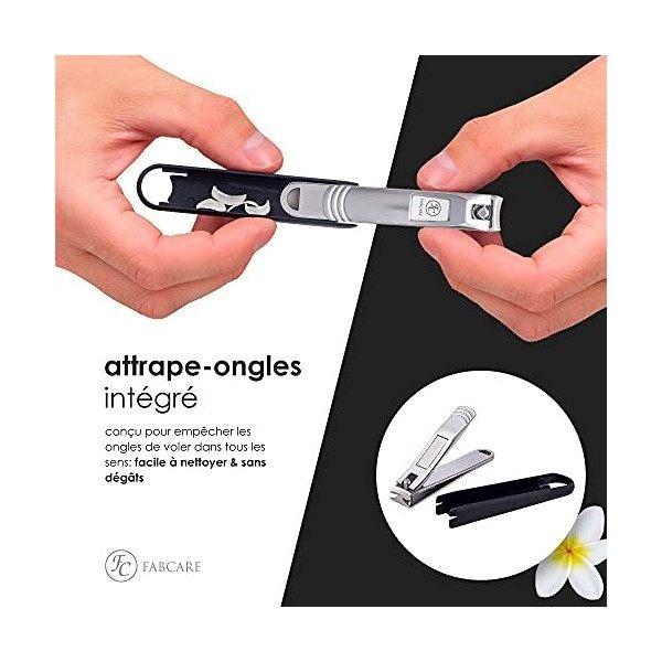 FABCARE Coupe-ongles avec réservoir et lime à ongles intégrée – étui et E-book inclus – Hyper tranchant & durable – Coupe-ong
