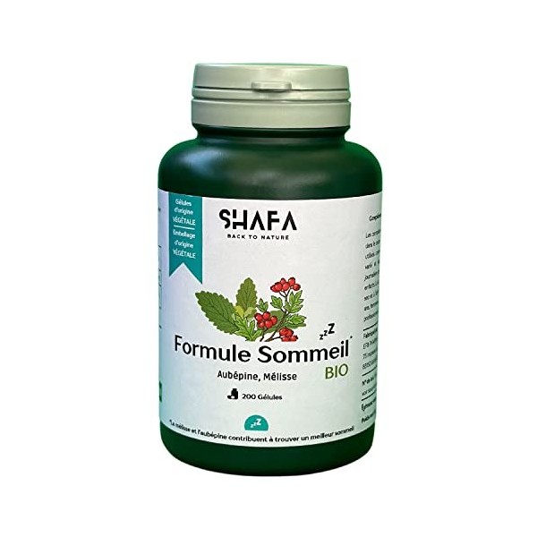 DÉTENTE et SOMMEIL RÉPARATEUR - Formule Sommeil à base dAubépine Bio et de Mélisse Bio - 200 gélules SANS gélatine ANIMALE -