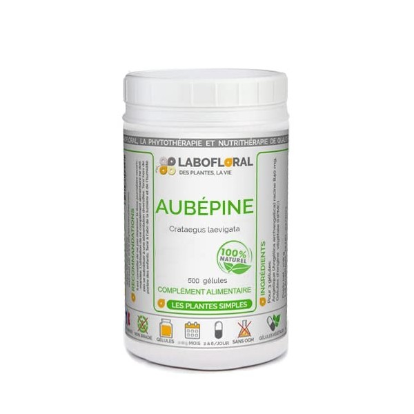 Aubépine Labofloral 500 gélules dosées à 245 mg - Complément alimentaire - Détente, sommeil, fonctions circulatoires - Fabriq