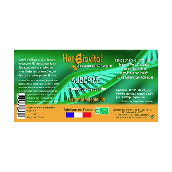 Herbiovital - Aubépine Bio - Le Macérât du coeur - Contribue au maintien dune tension cardiaque équilibrée - Fabriqué en Fra