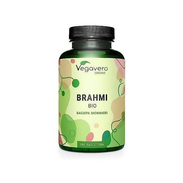 Bacopa Monnieri BIO Vegavero® | 750 mg Brahmi Poudre d’Inde | 180 Comprimés 4 mois | Avec Bacosides | Sans Additifs & Sans 