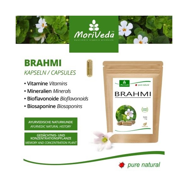 MoriVeda® Brahmi Gélules | 2 mois dapprovisionnement | Memoryplant poudre poids de la capsule de 500 mg | vegan, sans additi