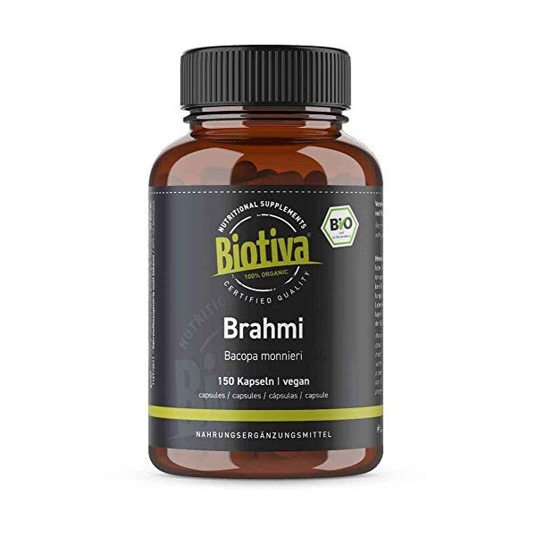 Biotiva Capsules de brahmi Bio - 150 capsules - 500mg par capsule - Bacopa Monnieri - Hysope d?eau - Végan - Garanti sans add